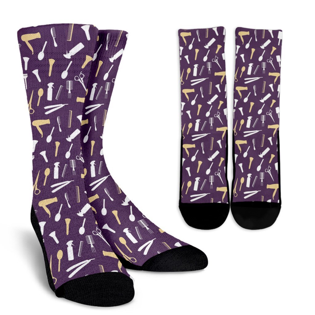 Pattern Print Hair Stylist Unisex Crew Socks-grizzshop