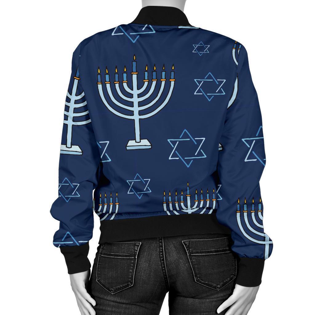 Pattern Print Hanukkah Women Casual Bomber Jacket-grizzshop