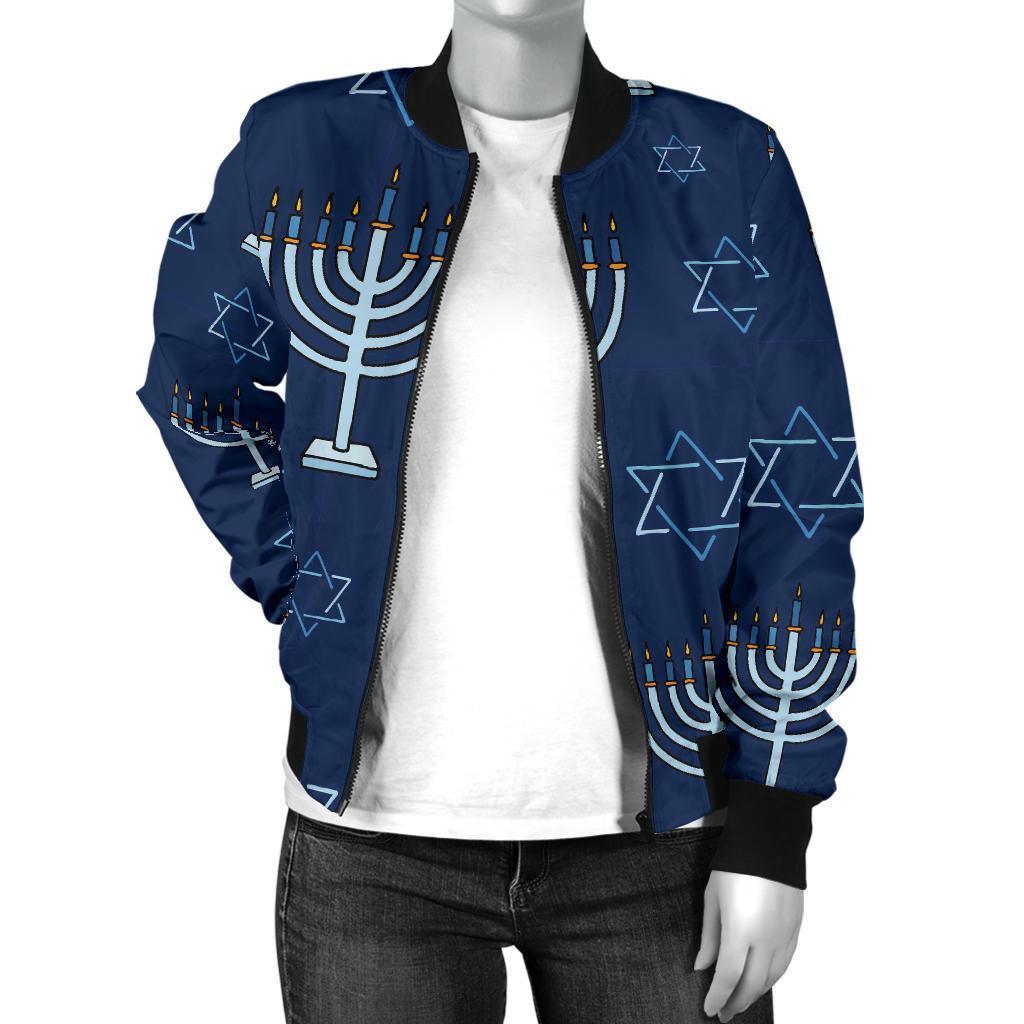 Pattern Print Hanukkah Women Casual Bomber Jacket-grizzshop
