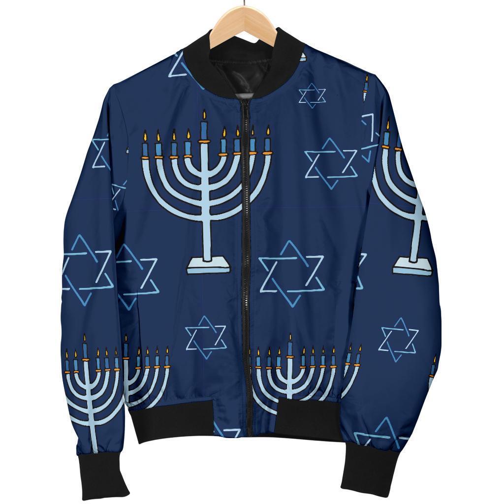 Pattern Print Hanukkah Women Casual Bomber Jacket-grizzshop