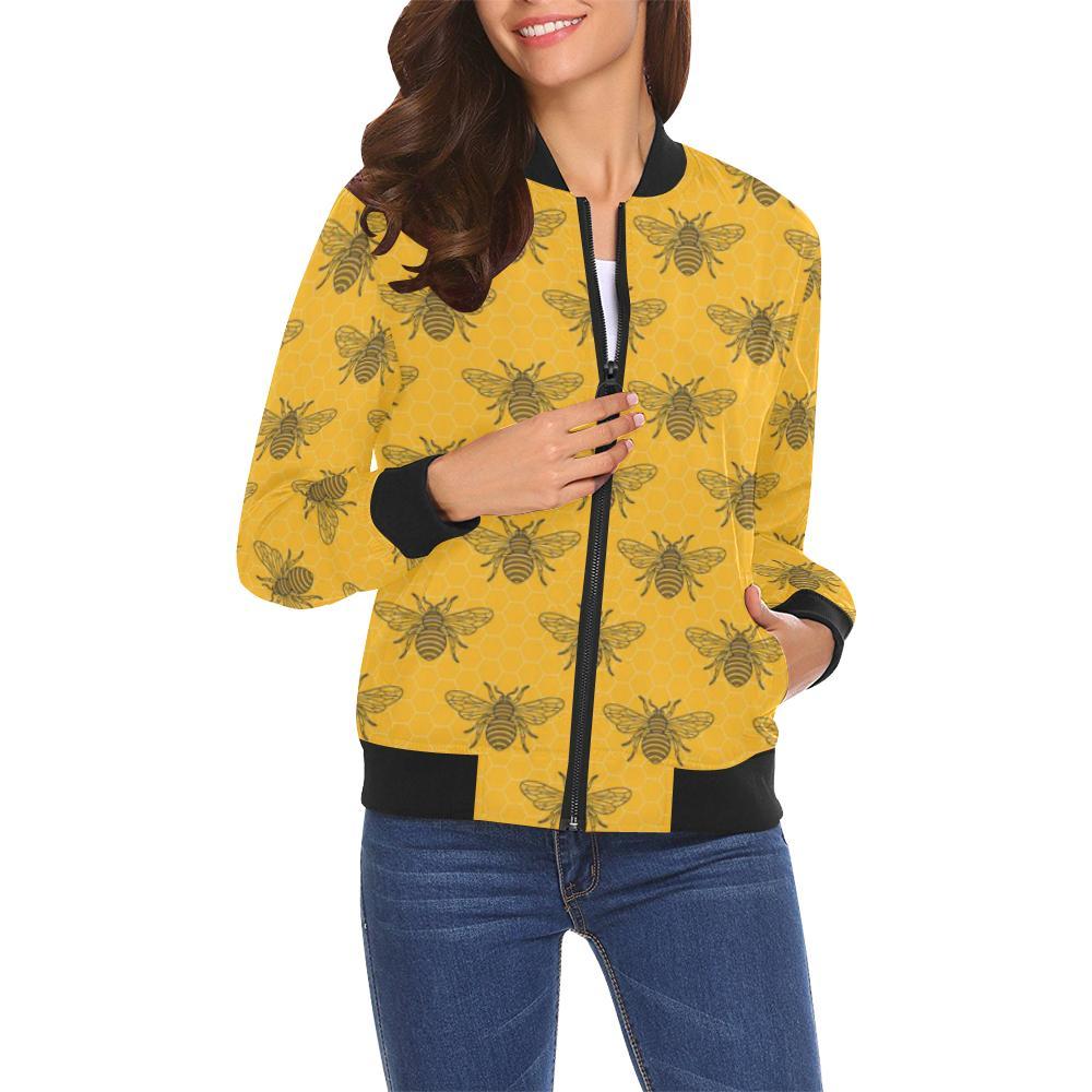Pattern Print Honey Bee Diagram Gifts Women Casual Bomber Jacket-grizzshop