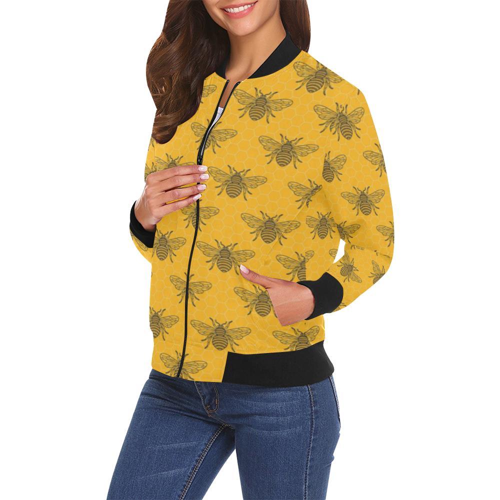 Pattern Print Honey Bee Diagram Gifts Women Casual Bomber Jacket-grizzshop