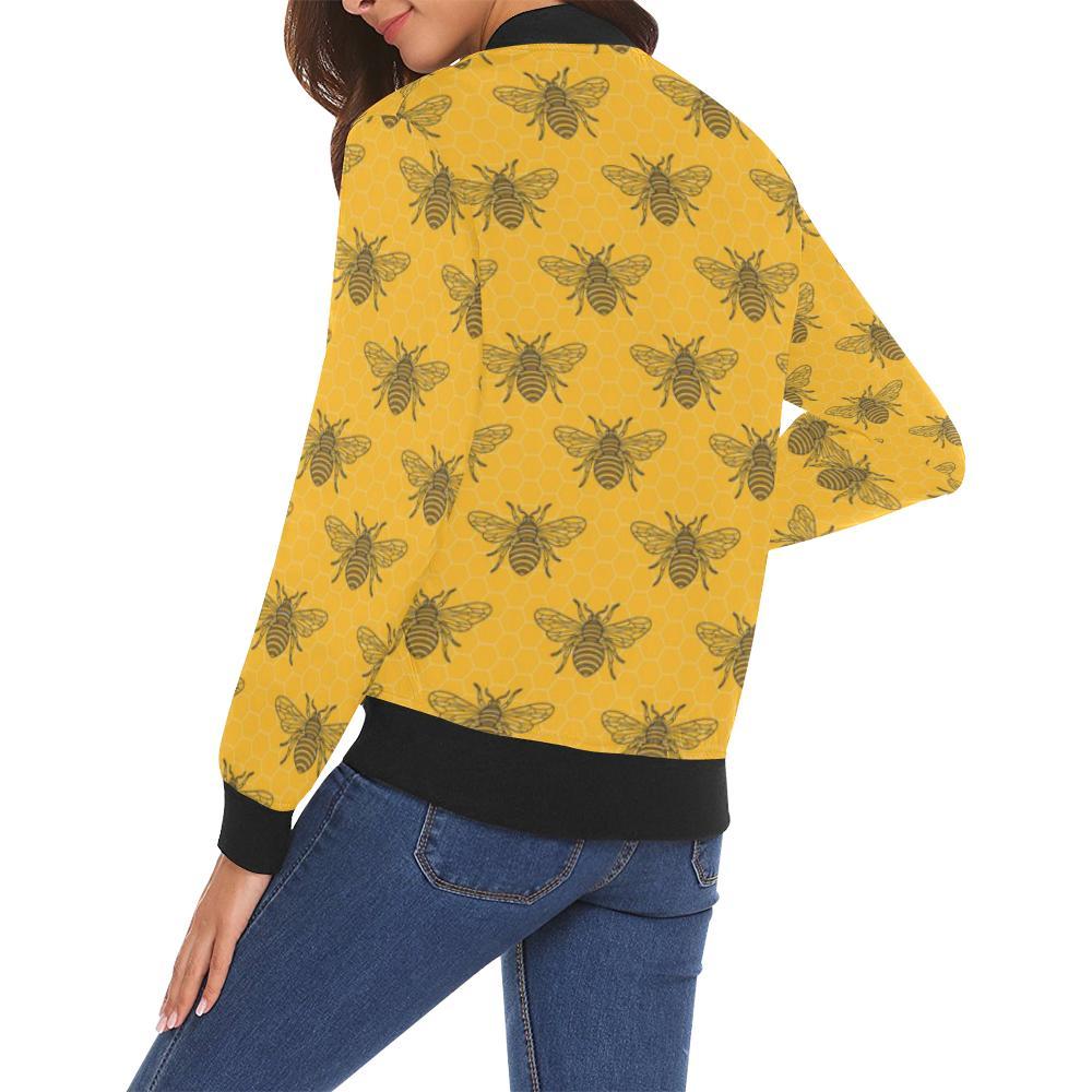 Pattern Print Honey Bee Diagram Gifts Women Casual Bomber Jacket-grizzshop