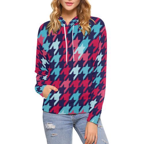 Pattern Print Houndstooth Women Pullover Hoodie-grizzshop