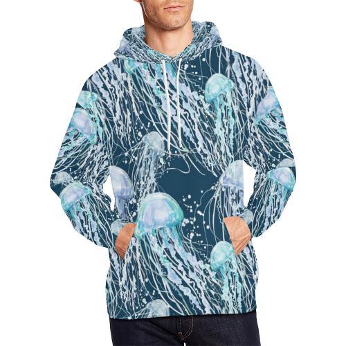 Pattern Print Jellyfish Men Pullover Hoodie-grizzshop