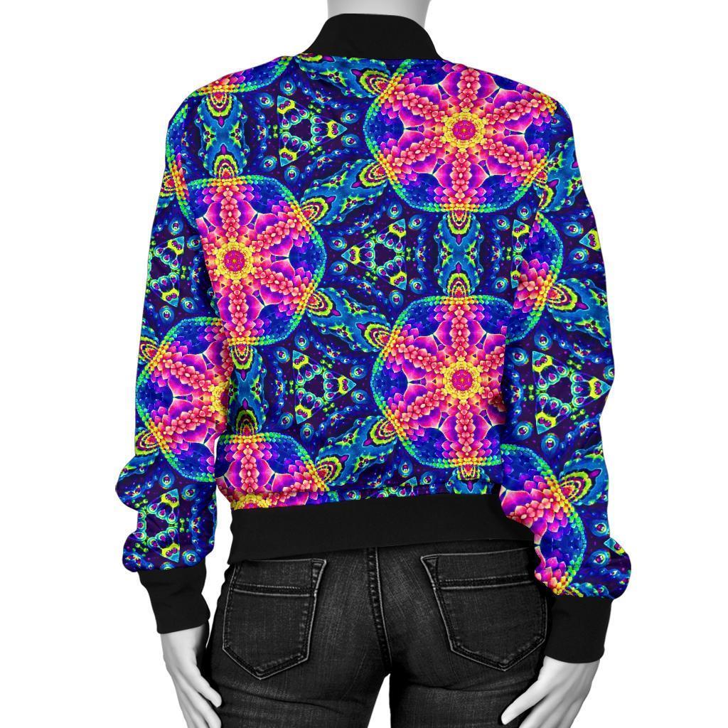 Pattern Print Kaleidoscope Women Casual Bomber Jacket-grizzshop