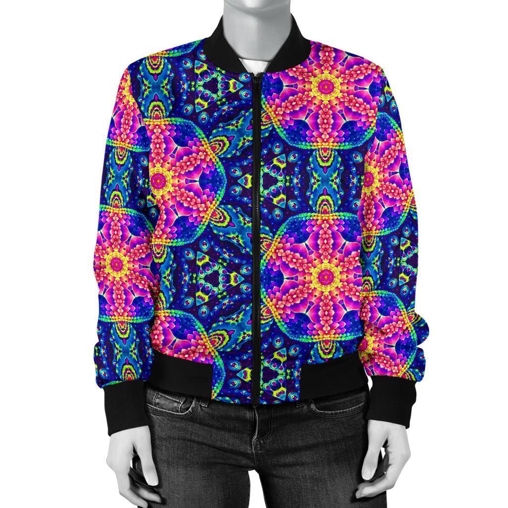 Pattern Print Kaleidoscope Women Casual Bomber Jacket-grizzshop