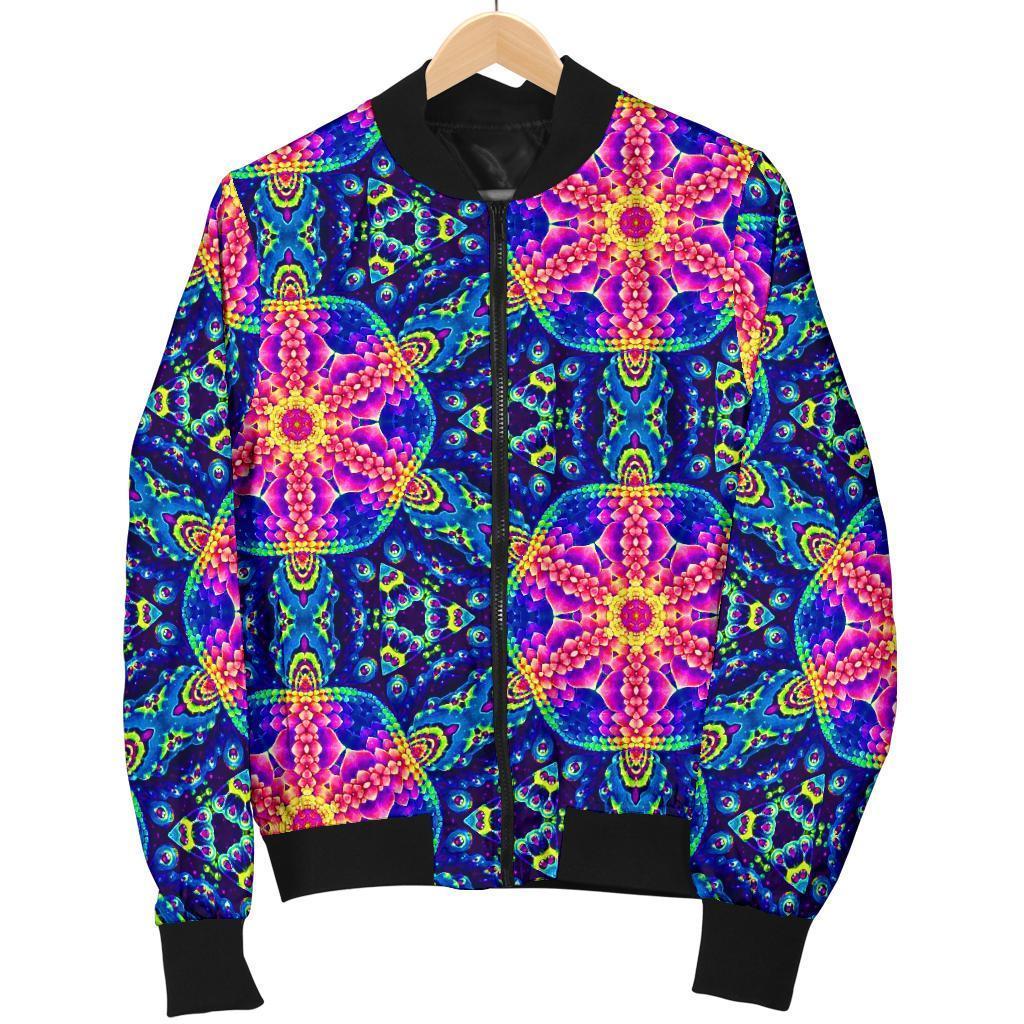 Pattern Print Kaleidoscope Women Casual Bomber Jacket-grizzshop