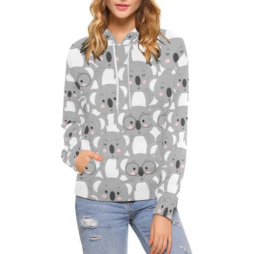 Pattern Print Koala Women Pullover Hoodie-grizzshop