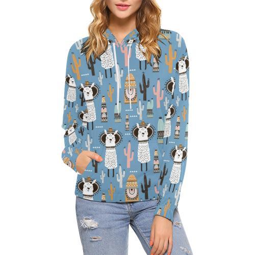 Pattern Print Llama Cactus Women Pullover Hoodie-grizzshop