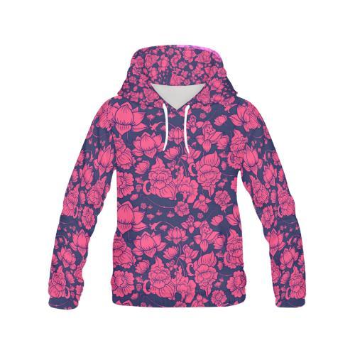 Pattern Print Lotus Women Pullover Hoodie-grizzshop