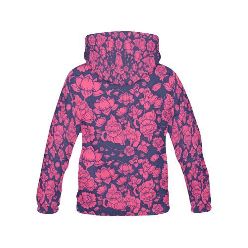 Pattern Print Lotus Women Pullover Hoodie-grizzshop