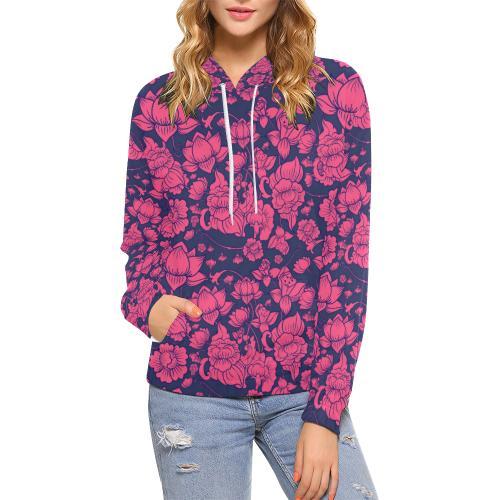 Pattern Print Lotus Women Pullover Hoodie-grizzshop