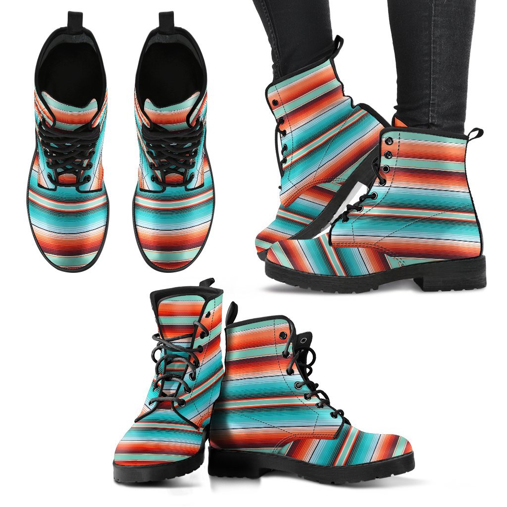 Pattern Print Mexican Blanket Baja Serape Men Women Leather Boots-grizzshop