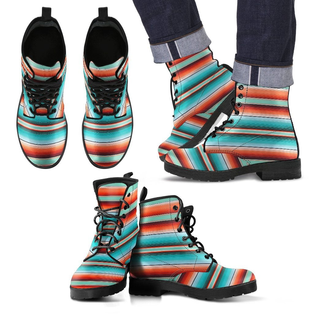 Pattern Print Mexican Blanket Baja Serape Men Women Leather Boots-grizzshop