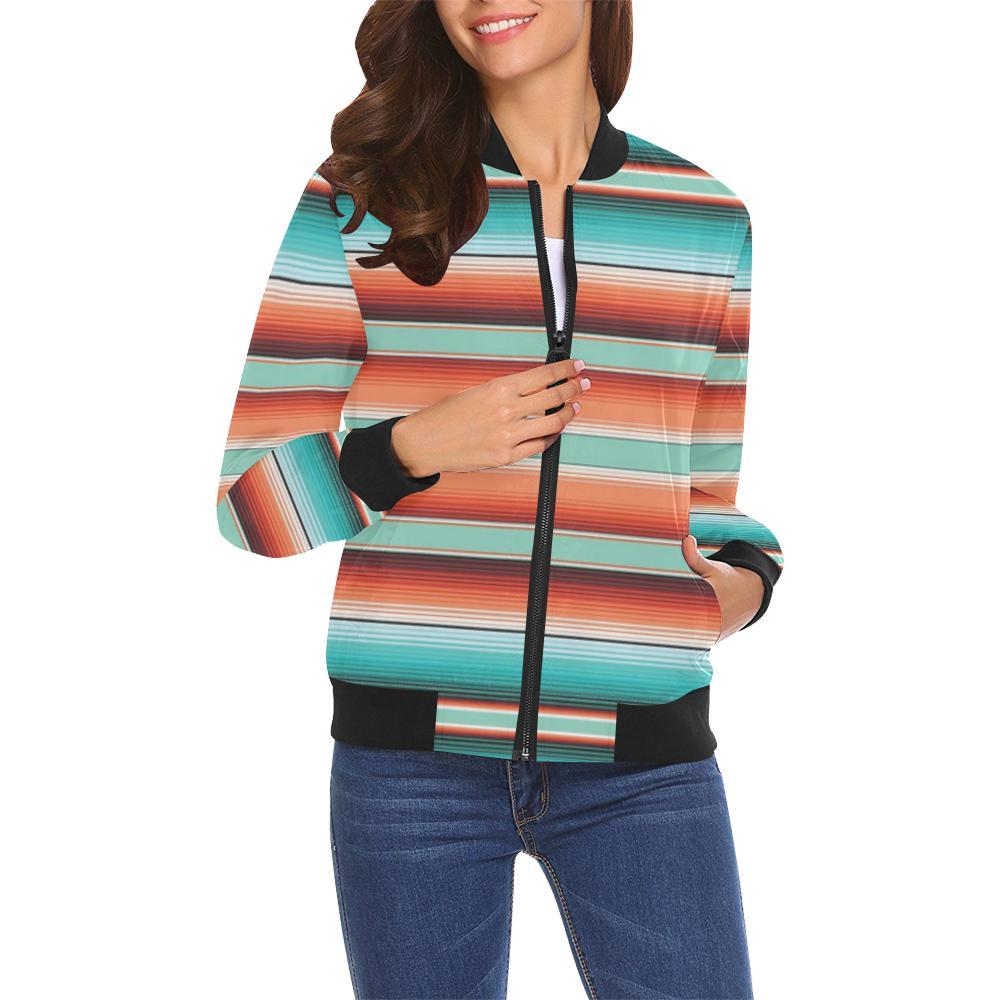Pattern Print Mexican Blanket Baja Serape Women Casual Bomber Jacket-grizzshop