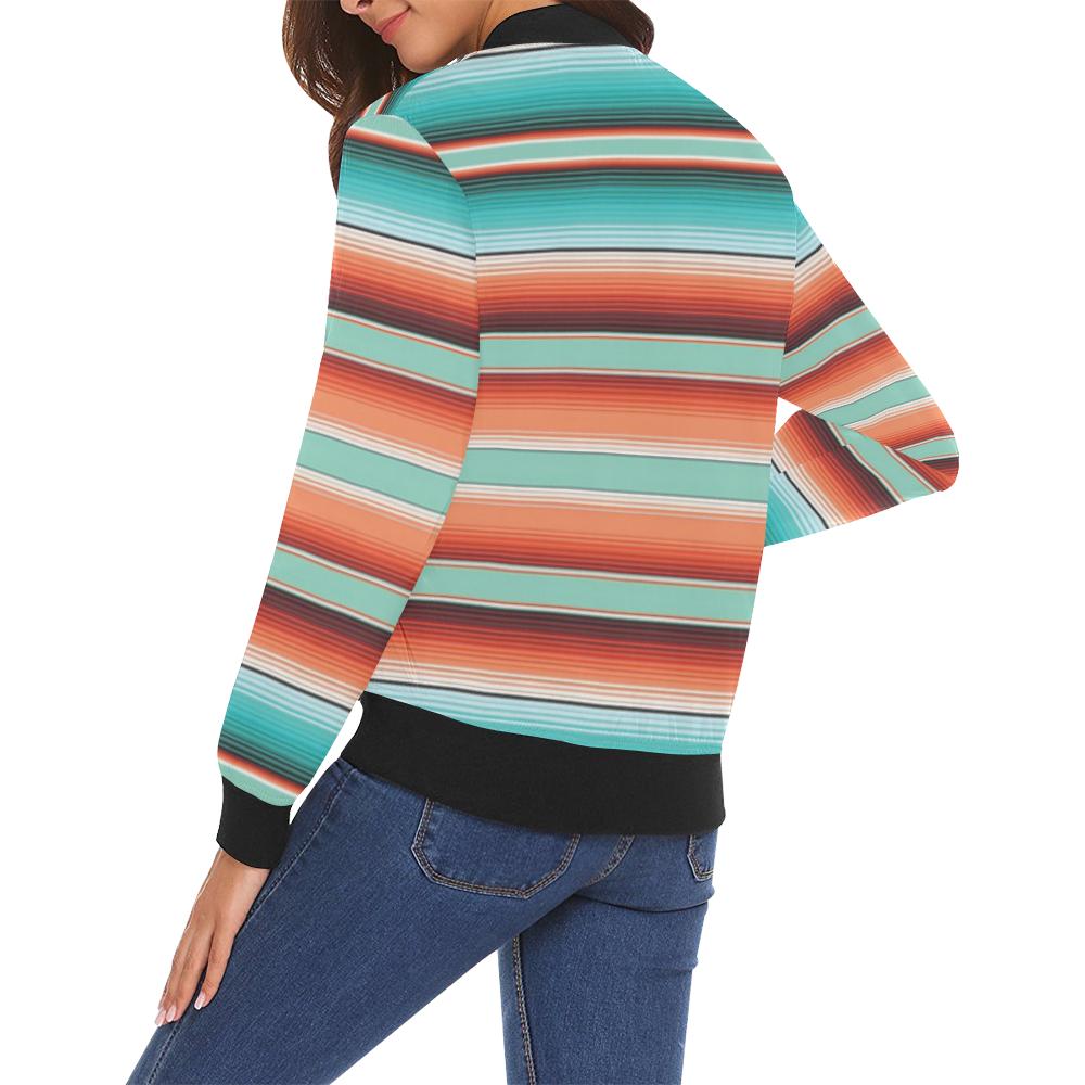 Pattern Print Mexican Blanket Baja Serape Women Casual Bomber Jacket-grizzshop