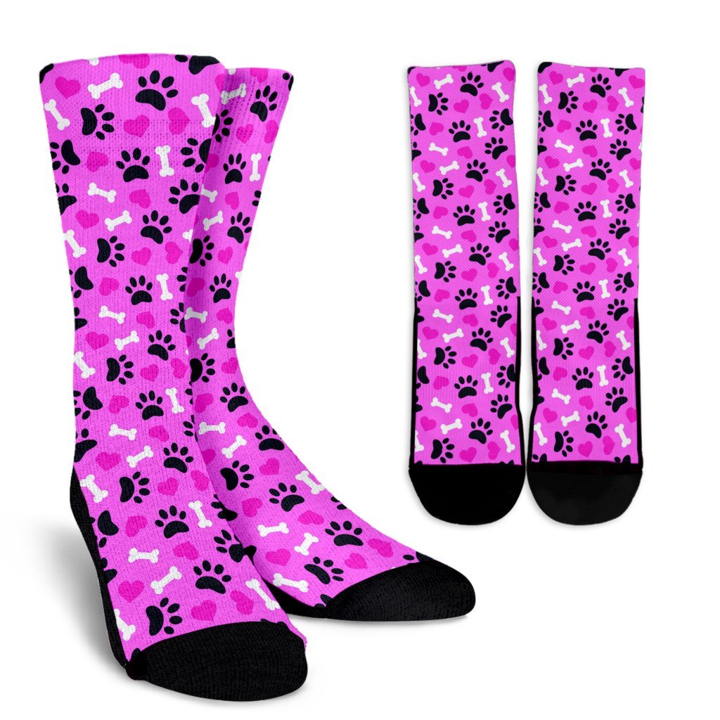 Pattern Print Paw Unisex Crew Socks-grizzshop