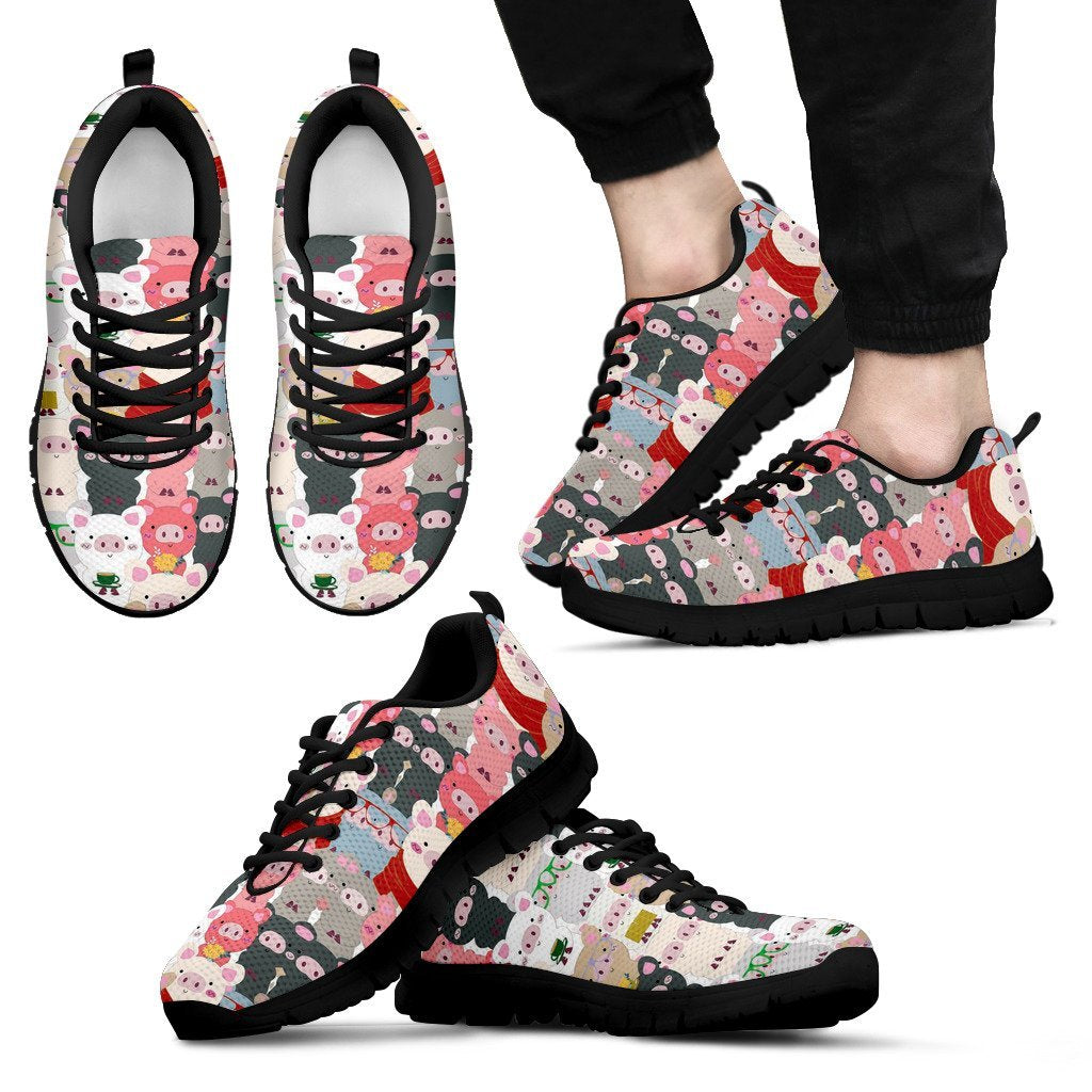 Pattern Print Pig Black Sneaker Shoes For Men Women-grizzshop