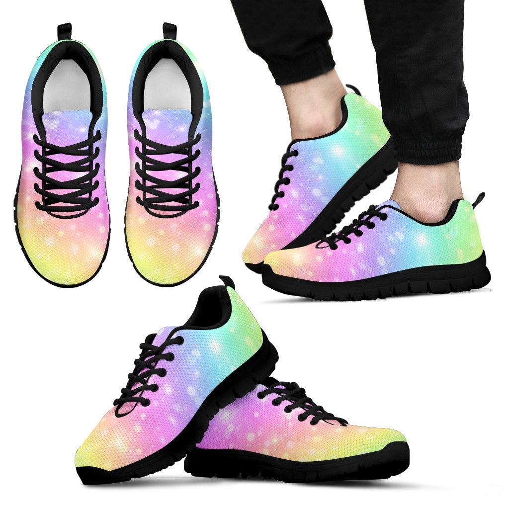 Pattern Print Rainbow Colorful Black Sneaker Shoes For Men Women-grizzshop