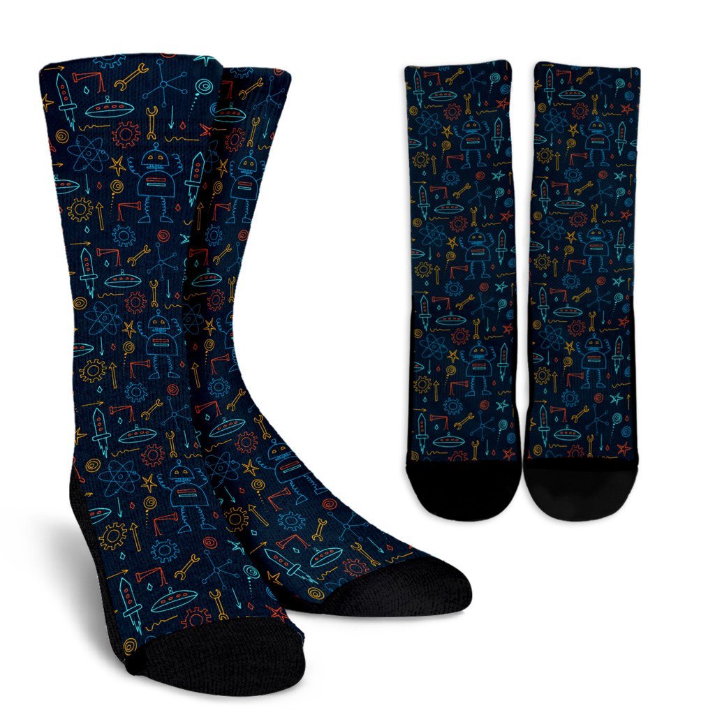 Pattern Print Robot Cyborg Unisex Crew Socks-grizzshop