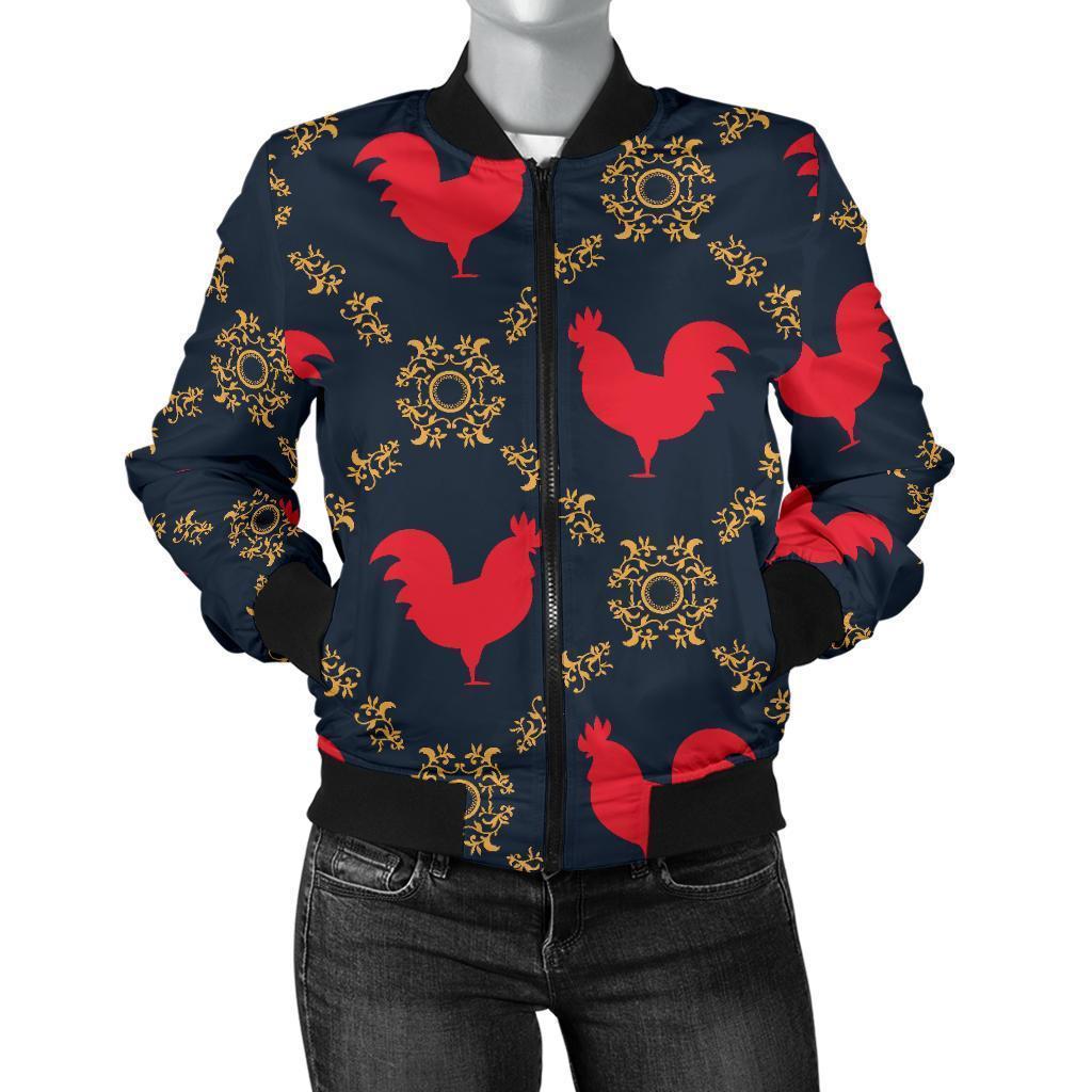 Pattern Print Rooster Women Casual Bomber Jacket-grizzshop