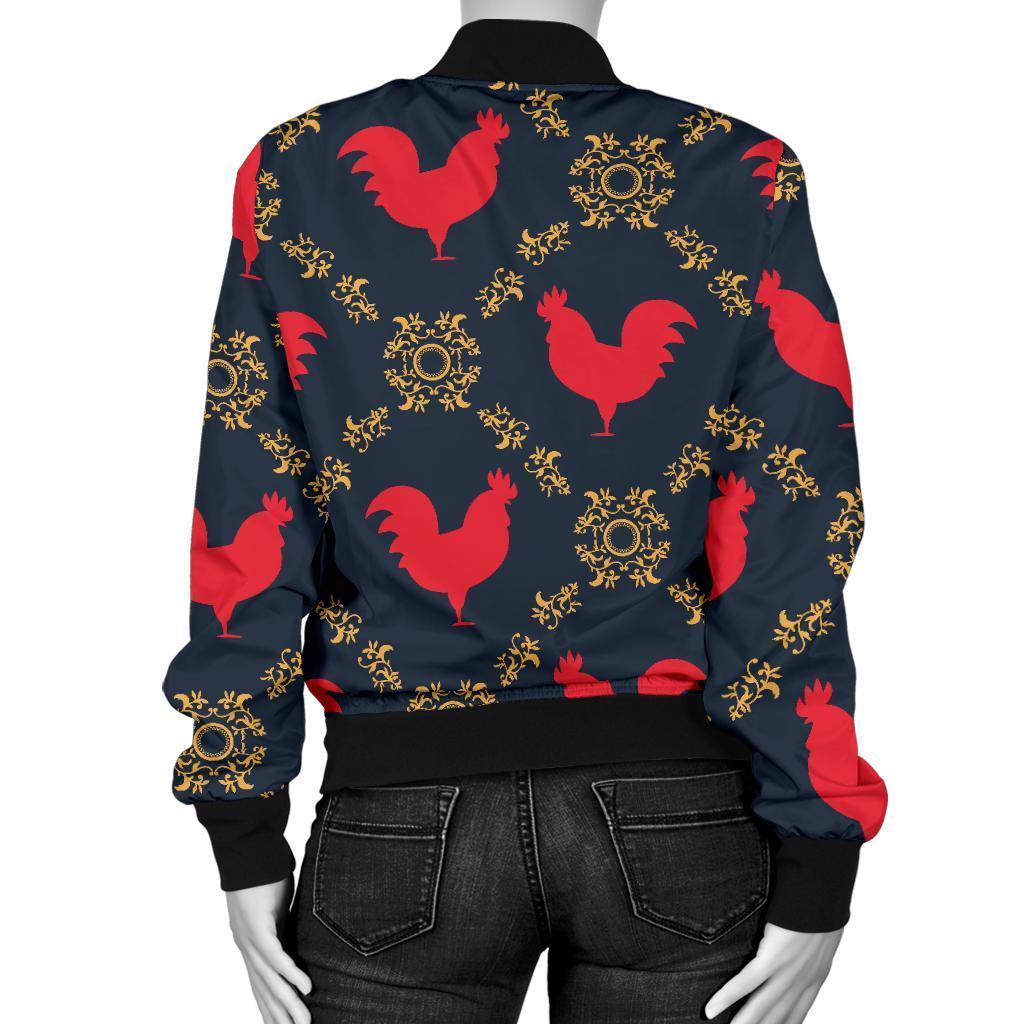 Pattern Print Rooster Women Casual Bomber Jacket-grizzshop