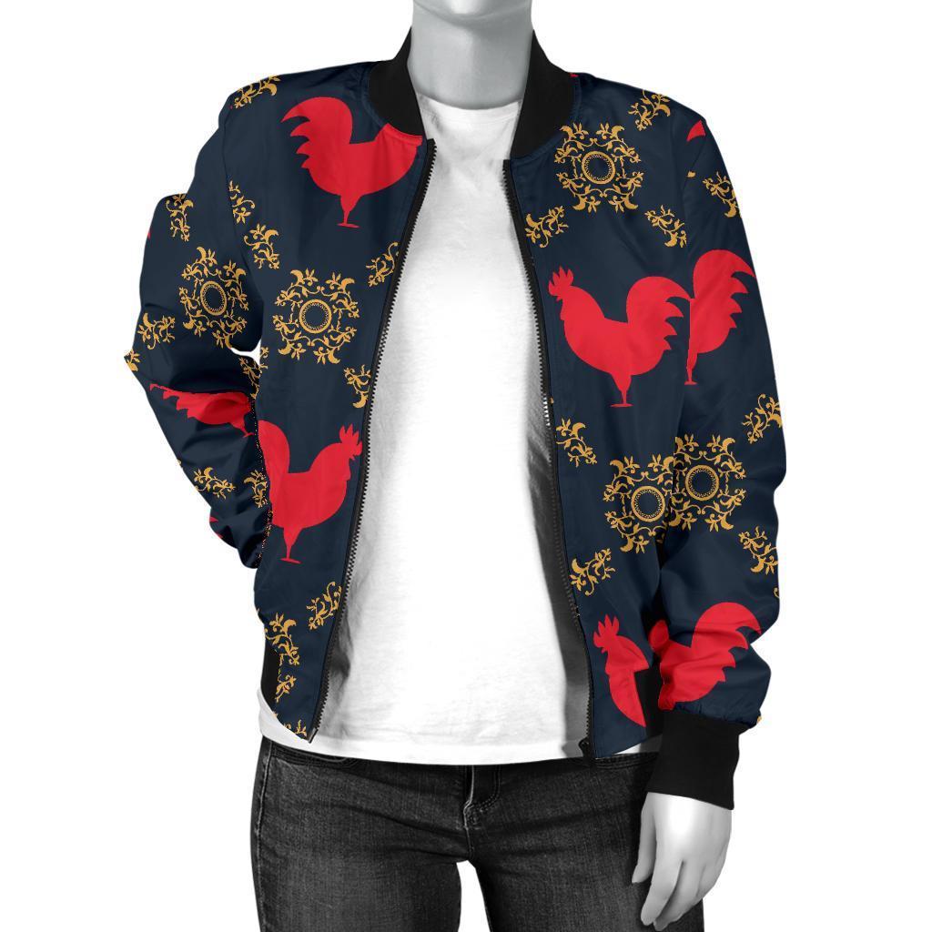 Pattern Print Rooster Women Casual Bomber Jacket-grizzshop