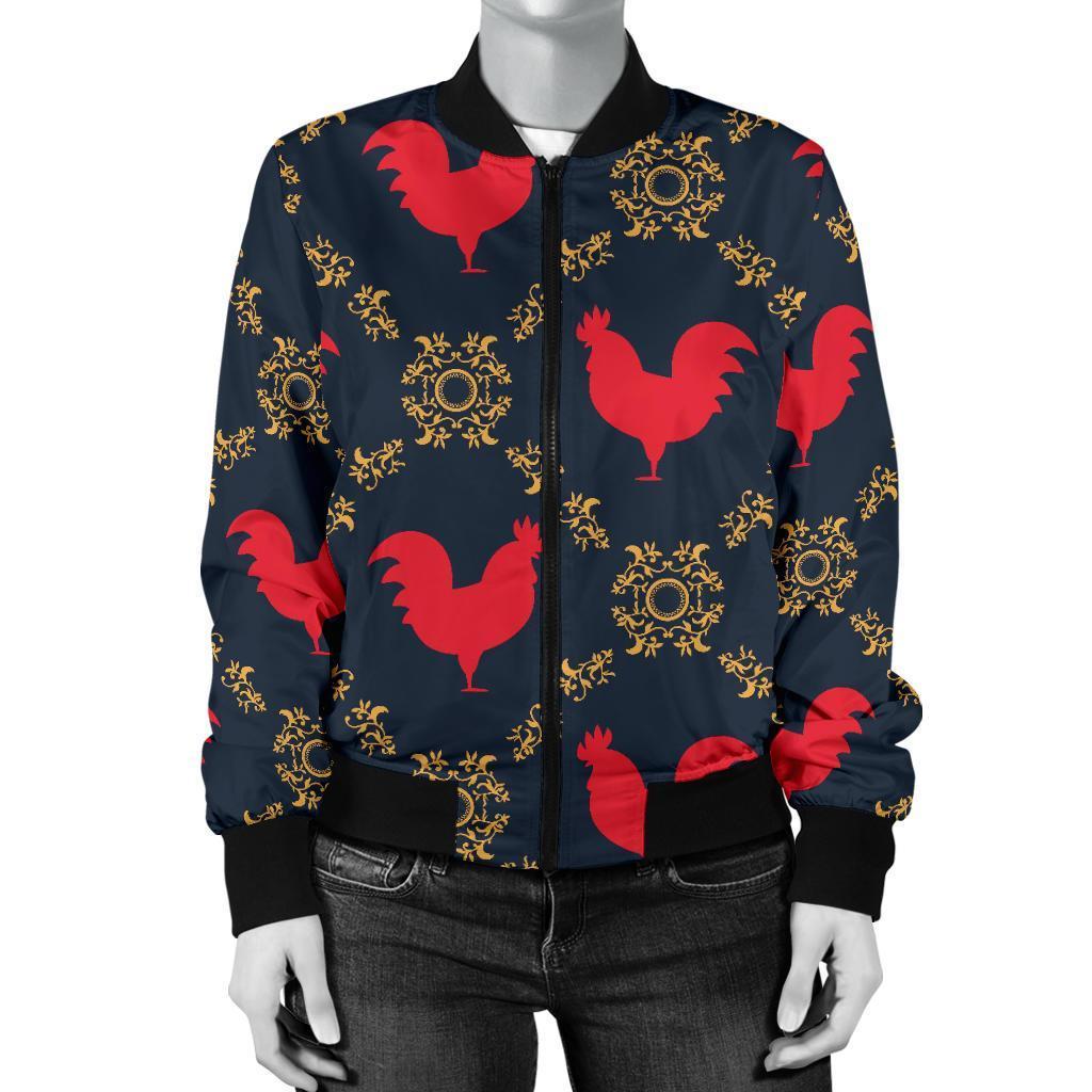 Pattern Print Rooster Women Casual Bomber Jacket-grizzshop