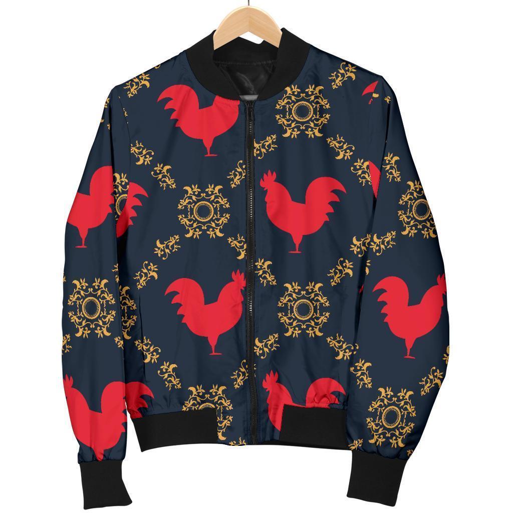 Pattern Print Rooster Women Casual Bomber Jacket-grizzshop