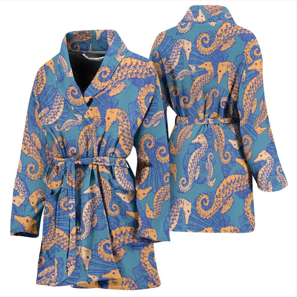 Pattern Print Seahorse Pattern Print Women Long Robe-grizzshop