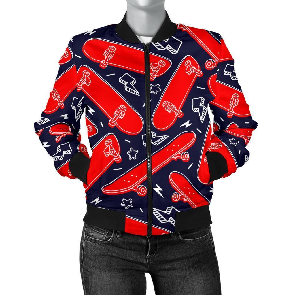 Pattern Print Skateboard Women Casual Bomber Jacket-grizzshop