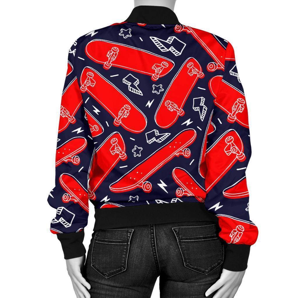 Pattern Print Skateboard Women Casual Bomber Jacket-grizzshop