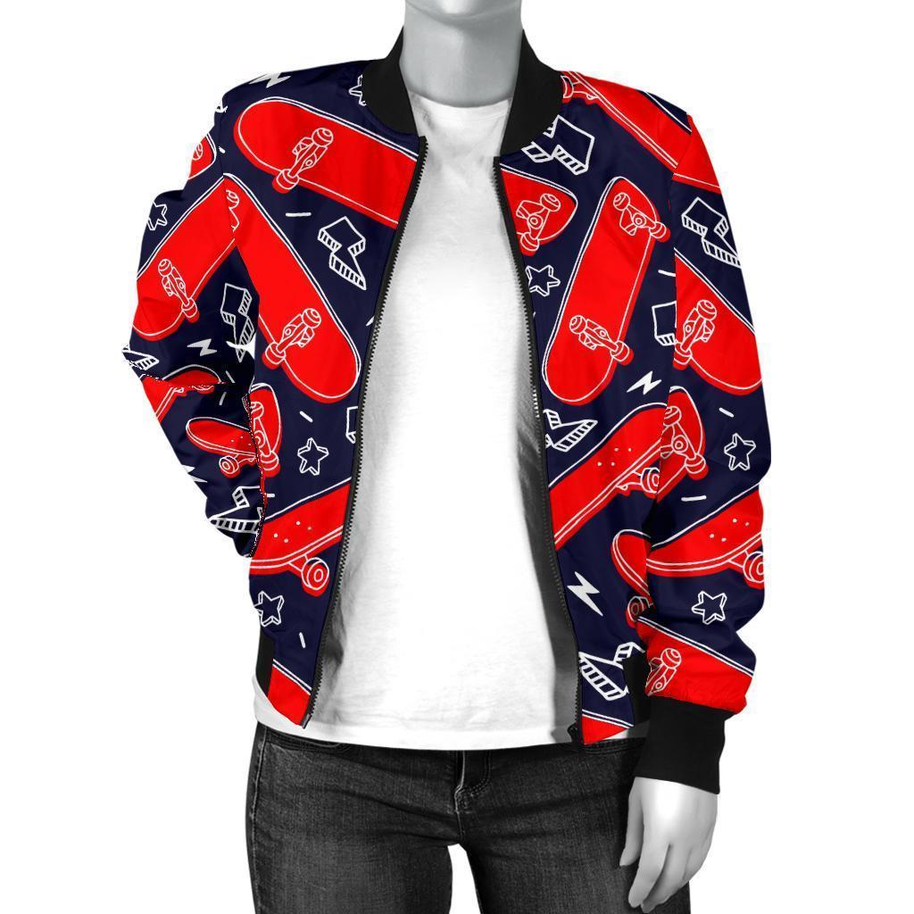 Pattern Print Skateboard Women Casual Bomber Jacket-grizzshop