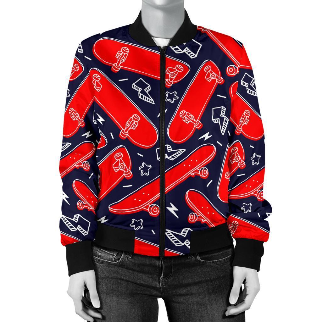 Pattern Print Skateboard Women Casual Bomber Jacket-grizzshop