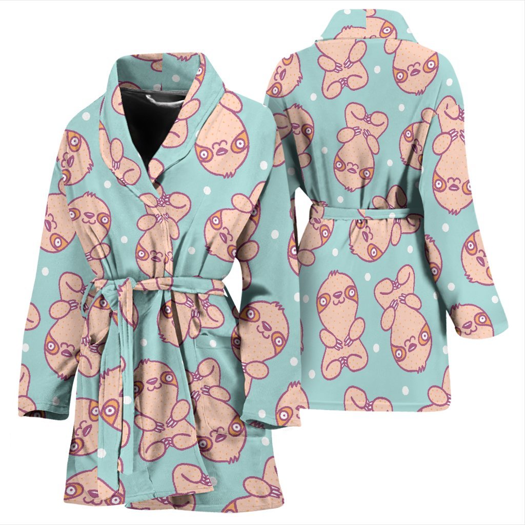 Pattern Print Sloth Pattern Print Women Long Robe-grizzshop