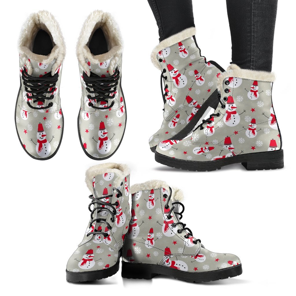 Pattern Print Snowflake Snowman Comfy Winter Boots-grizzshop