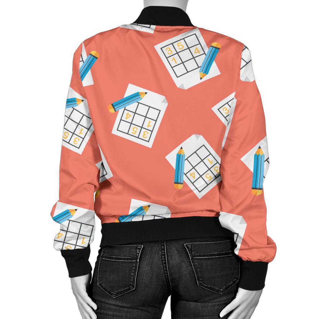 Pattern Print Sudoku Women Casual Bomber Jacket-grizzshop