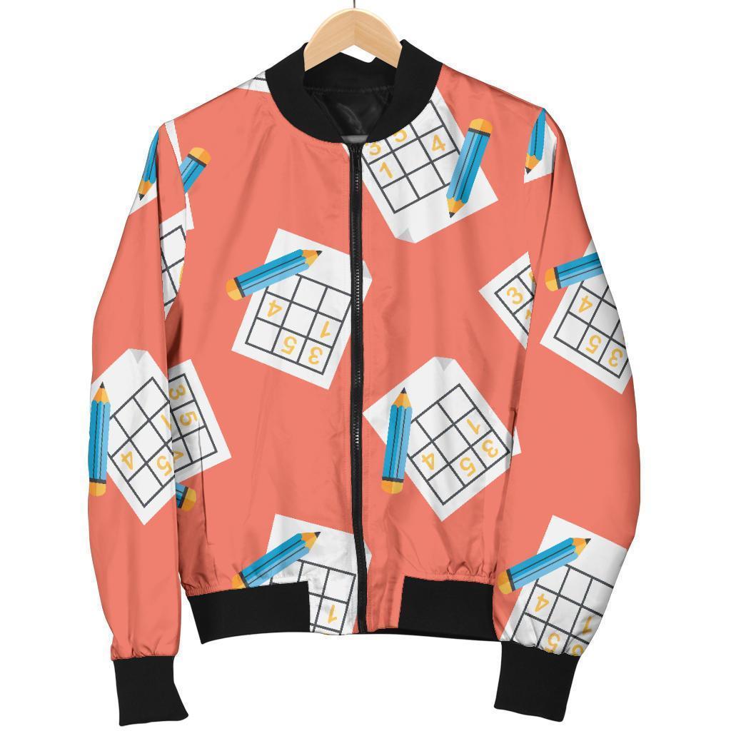 Pattern Print Sudoku Women Casual Bomber Jacket-grizzshop