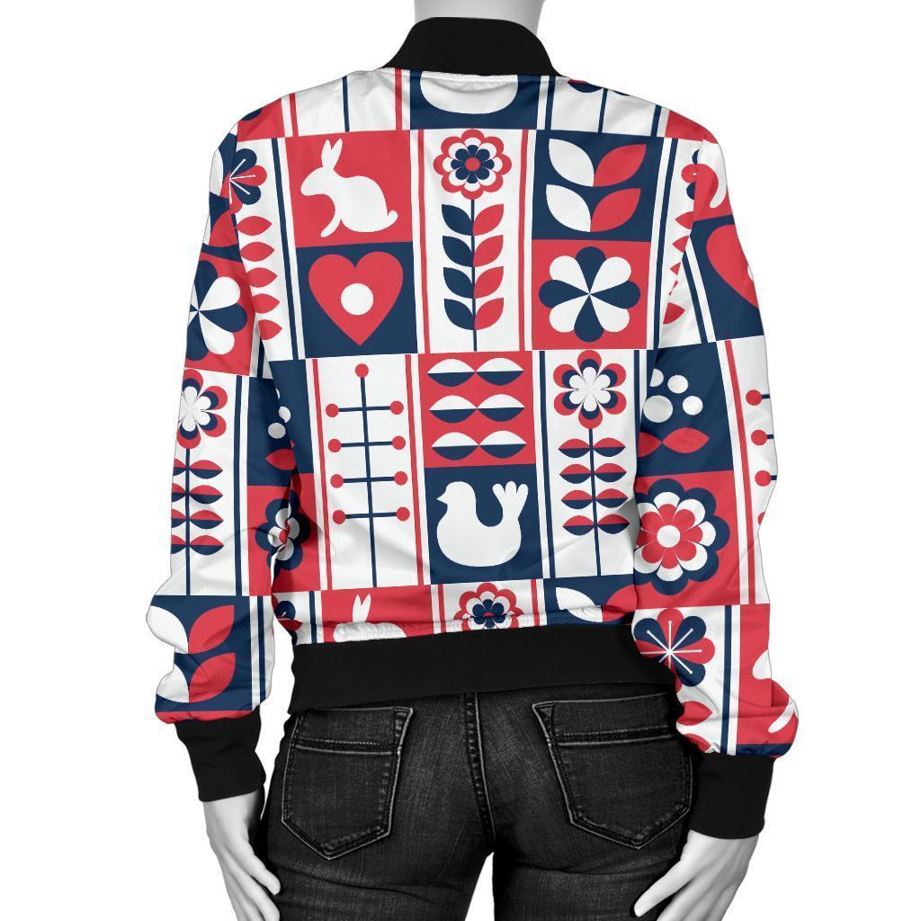 Pattern Print Swedish Women Casual Bomber Jacket-grizzshop
