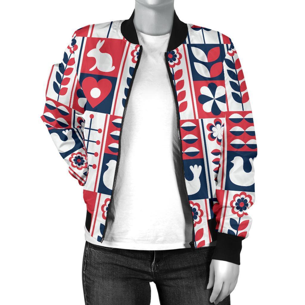 Pattern Print Swedish Women Casual Bomber Jacket-grizzshop