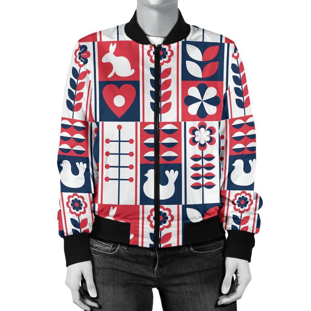 Pattern Print Swedish Women Casual Bomber Jacket-grizzshop