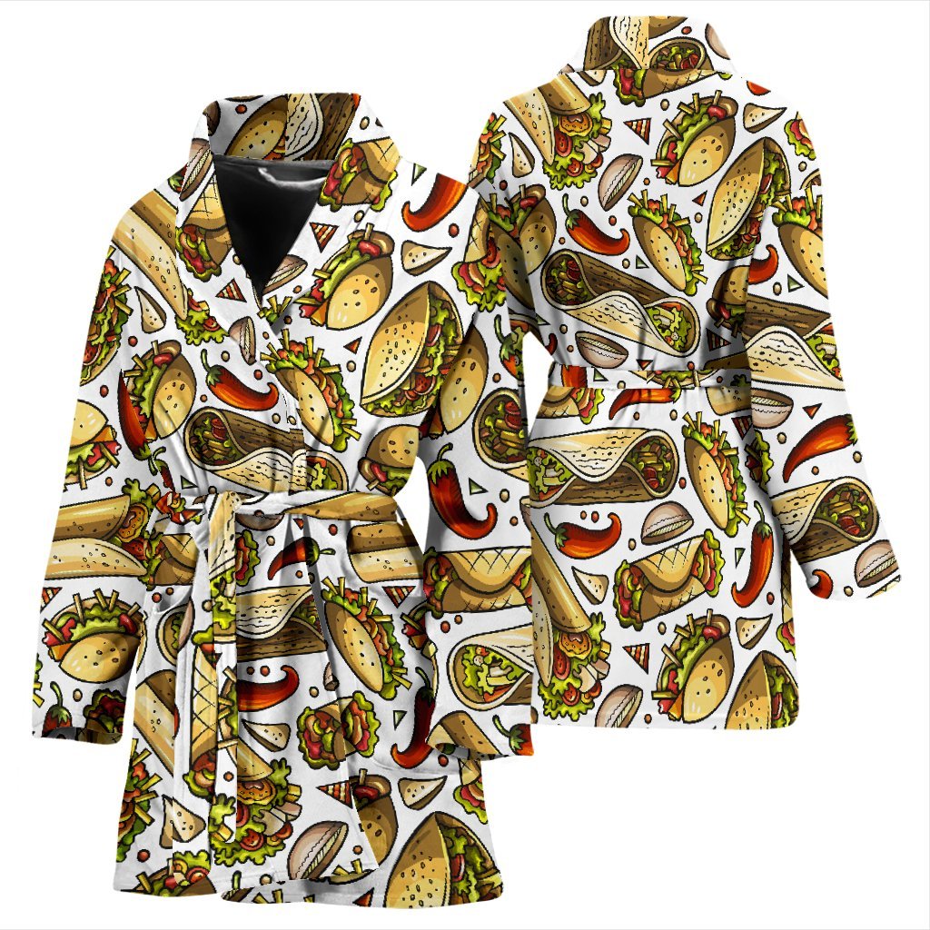 Pattern Print Taco Pattern Print Women Long Robe-grizzshop