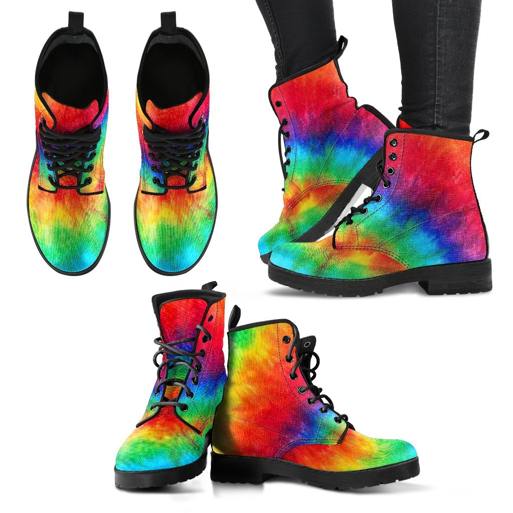 Pattern Print Tie Dye Men Women Leather Boots-grizzshop