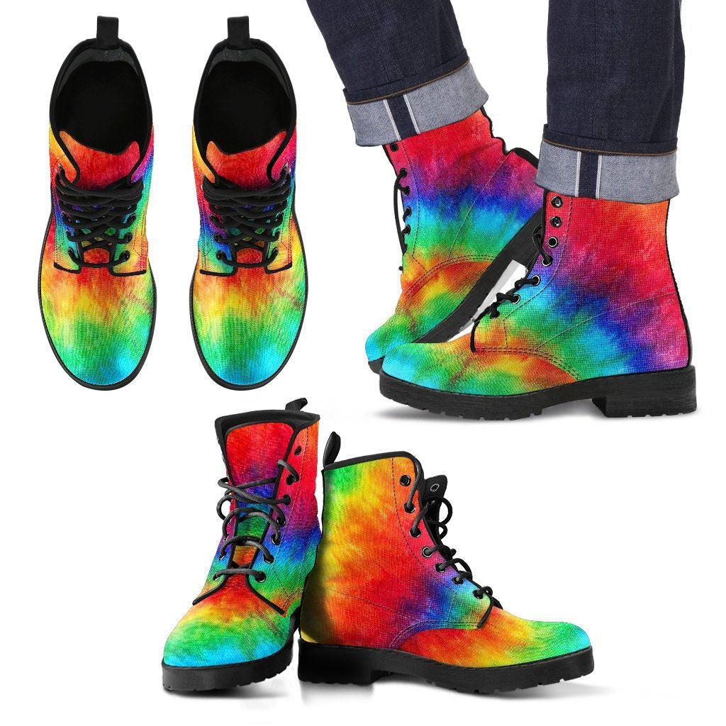 Pattern Print Tie Dye Men Women Leather Boots-grizzshop