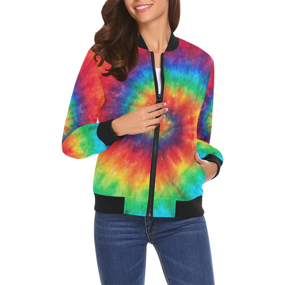 Pattern Print Tie Dye Women Casual Bomber Jacket-grizzshop