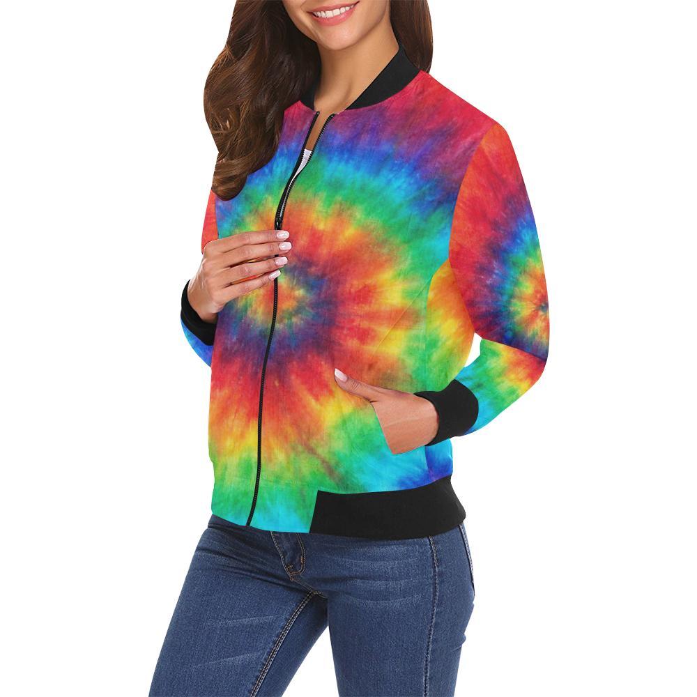 Pattern Print Tie Dye Women Casual Bomber Jacket-grizzshop