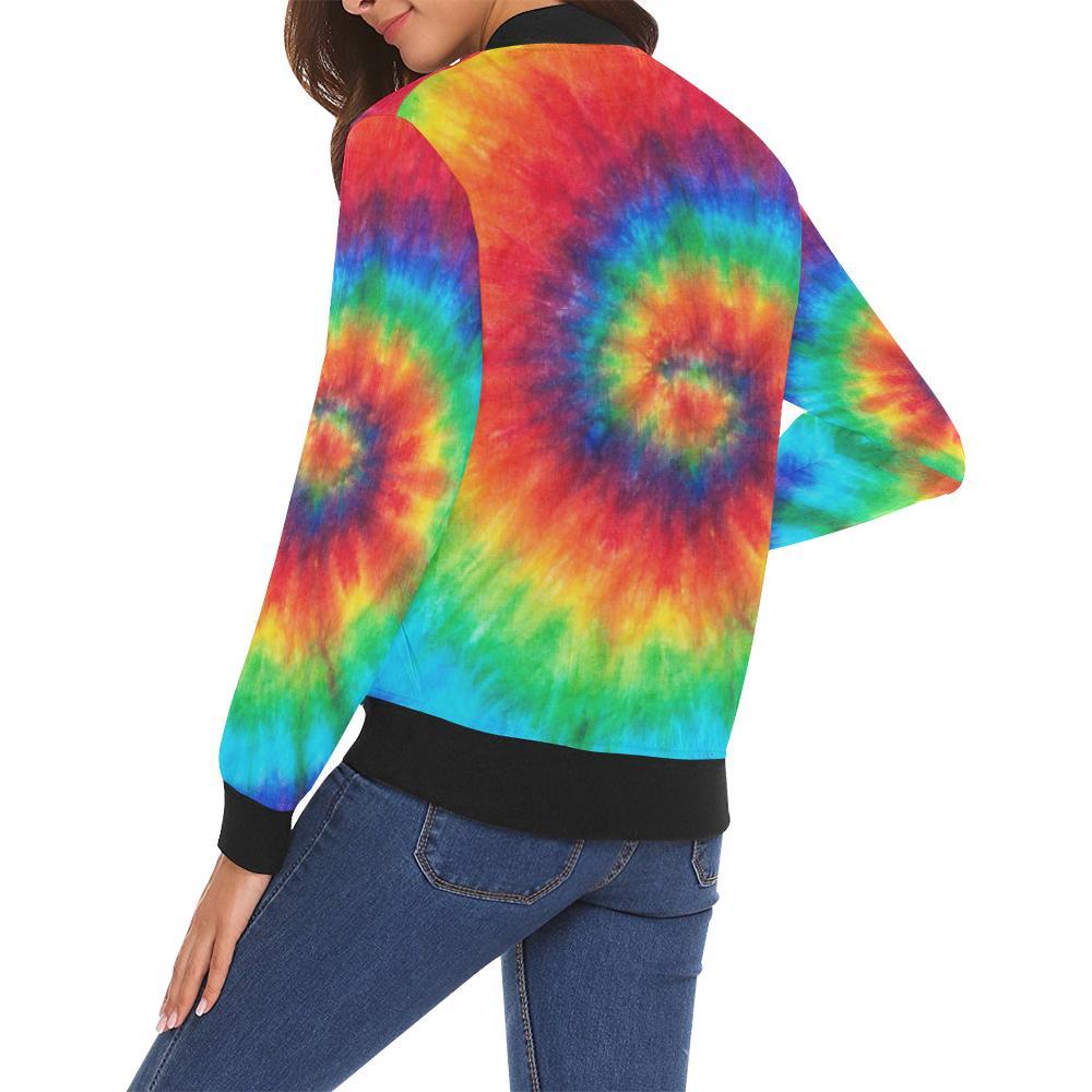 Pattern Print Tie Dye Women Casual Bomber Jacket-grizzshop