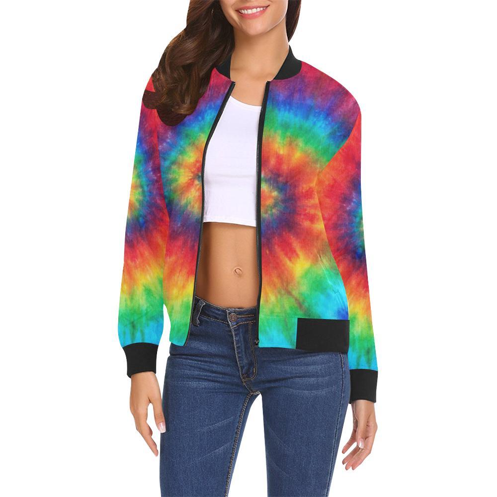 Pattern Print Tie Dye Women Casual Bomber Jacket-grizzshop