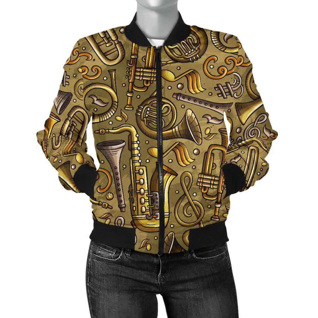 Pattern Print Trumpet Women Casual Bomber Jacket-grizzshop